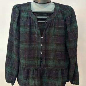 Loft Blue & Green Plaid Peplum Top